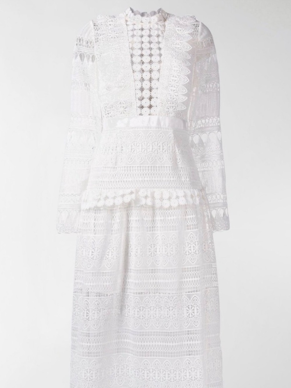 Self-Portrait White Guipure Lace Long Sleeve Maxi Dress